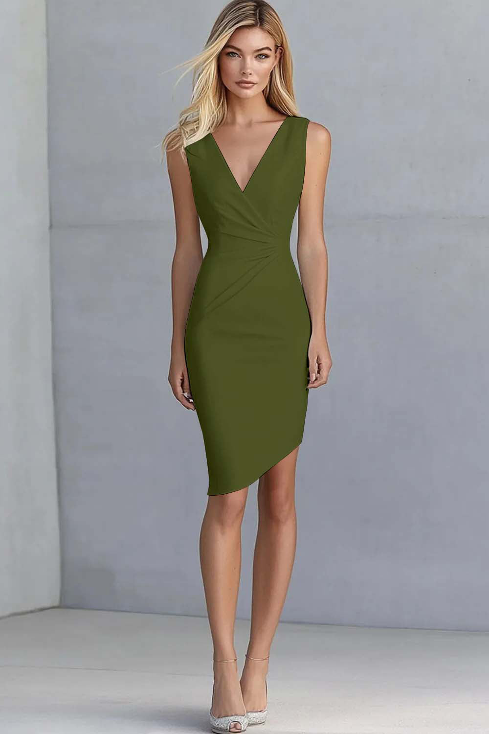 Ivory Bodycon V-Neck Asymmetrical Graduation Dress