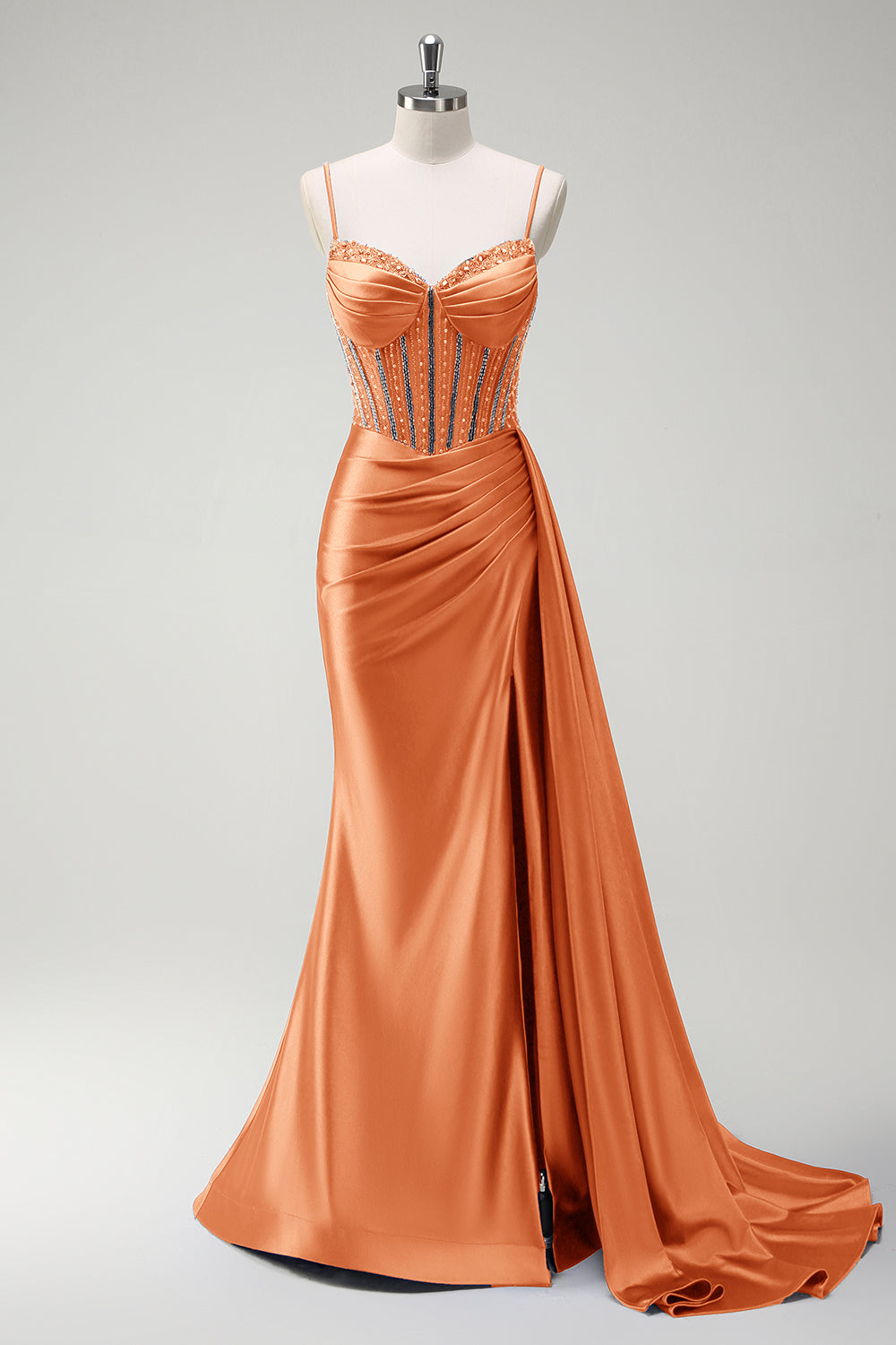 Royal Blue Mermaid Beaded Corset Prom Dress with Sash