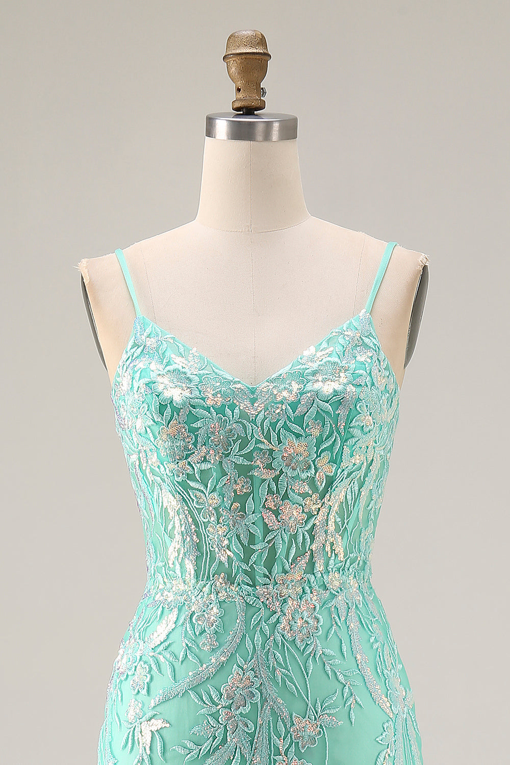 Sparkly Mint Green Mermaid Maxi Prom Dress with Appliques