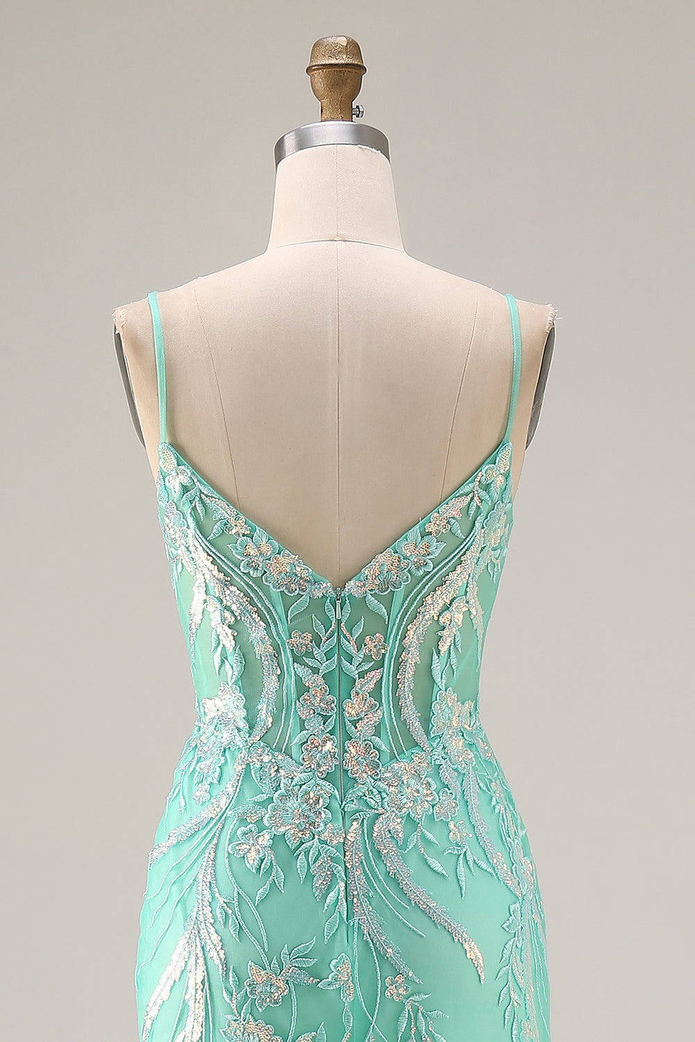 Sparkly Mint Green Mermaid Maxi Prom Dress with Appliques