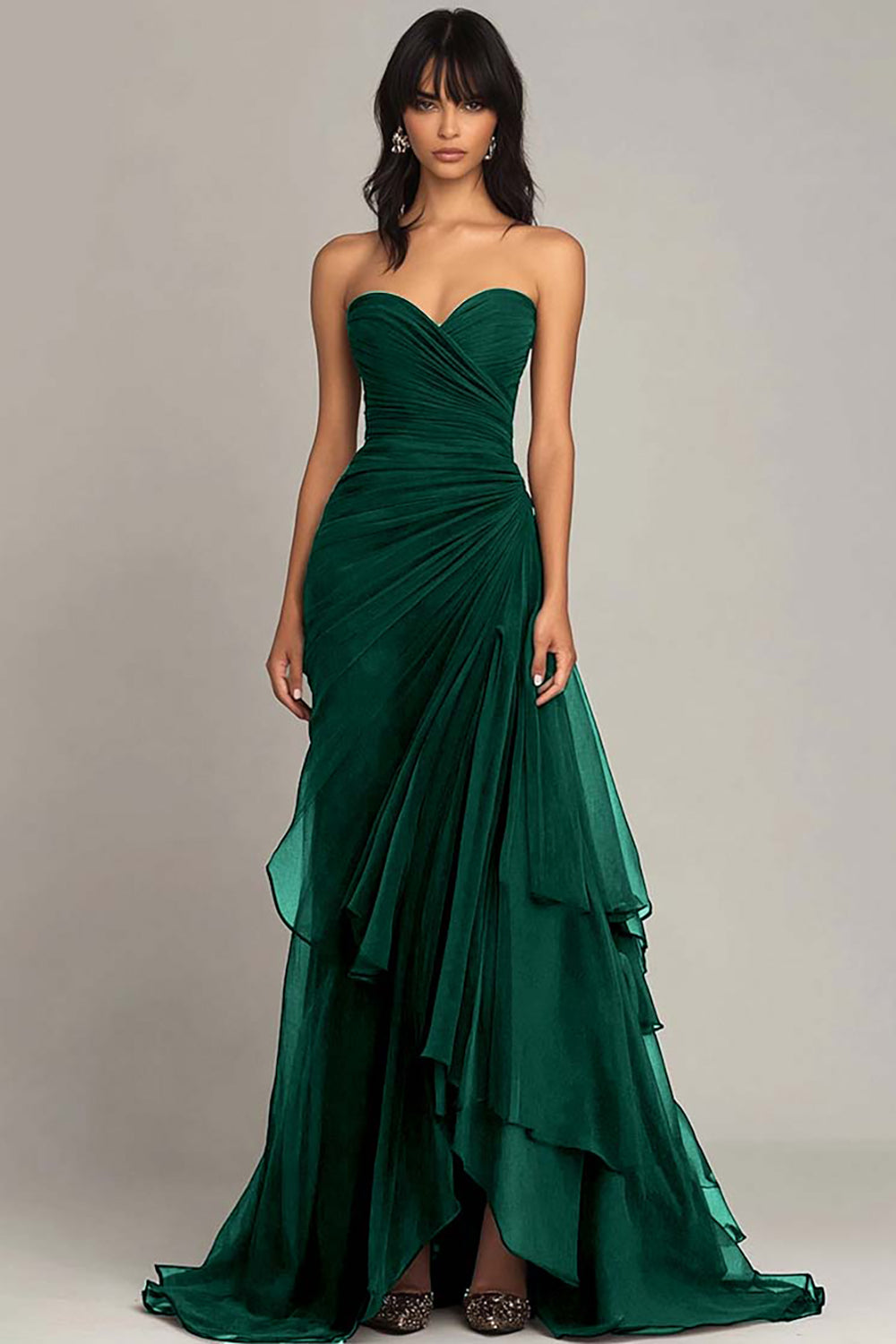 Dark Brown Mermaid Sweetheart Ruched Maxi Formal Dress