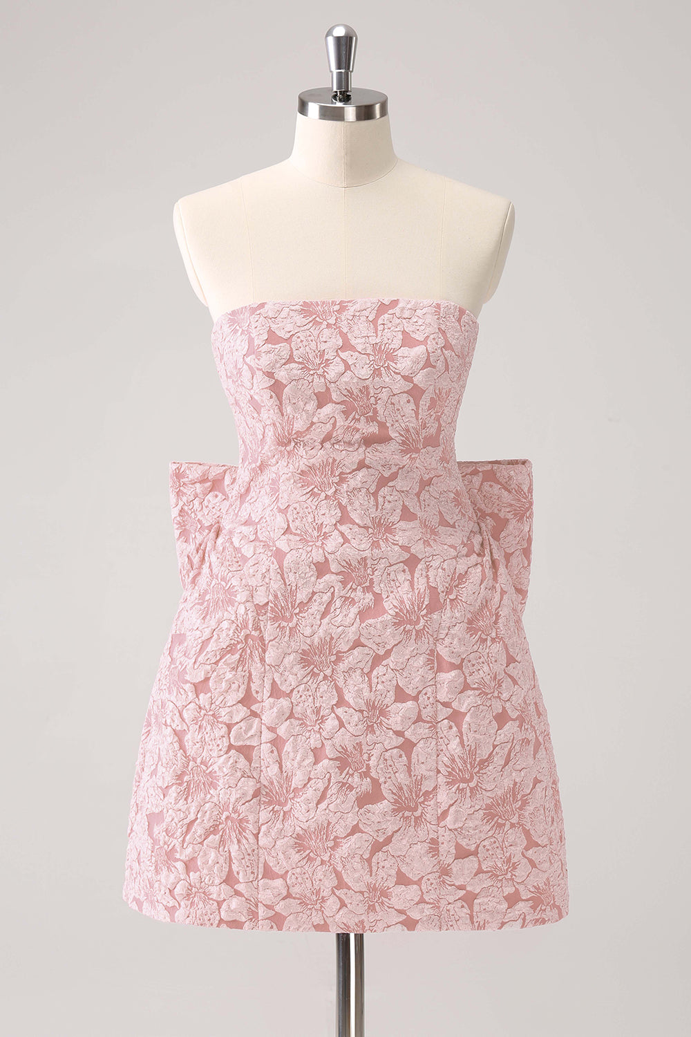 Light Yellow Strapless Floral A Line Homecoming Dress With Bow