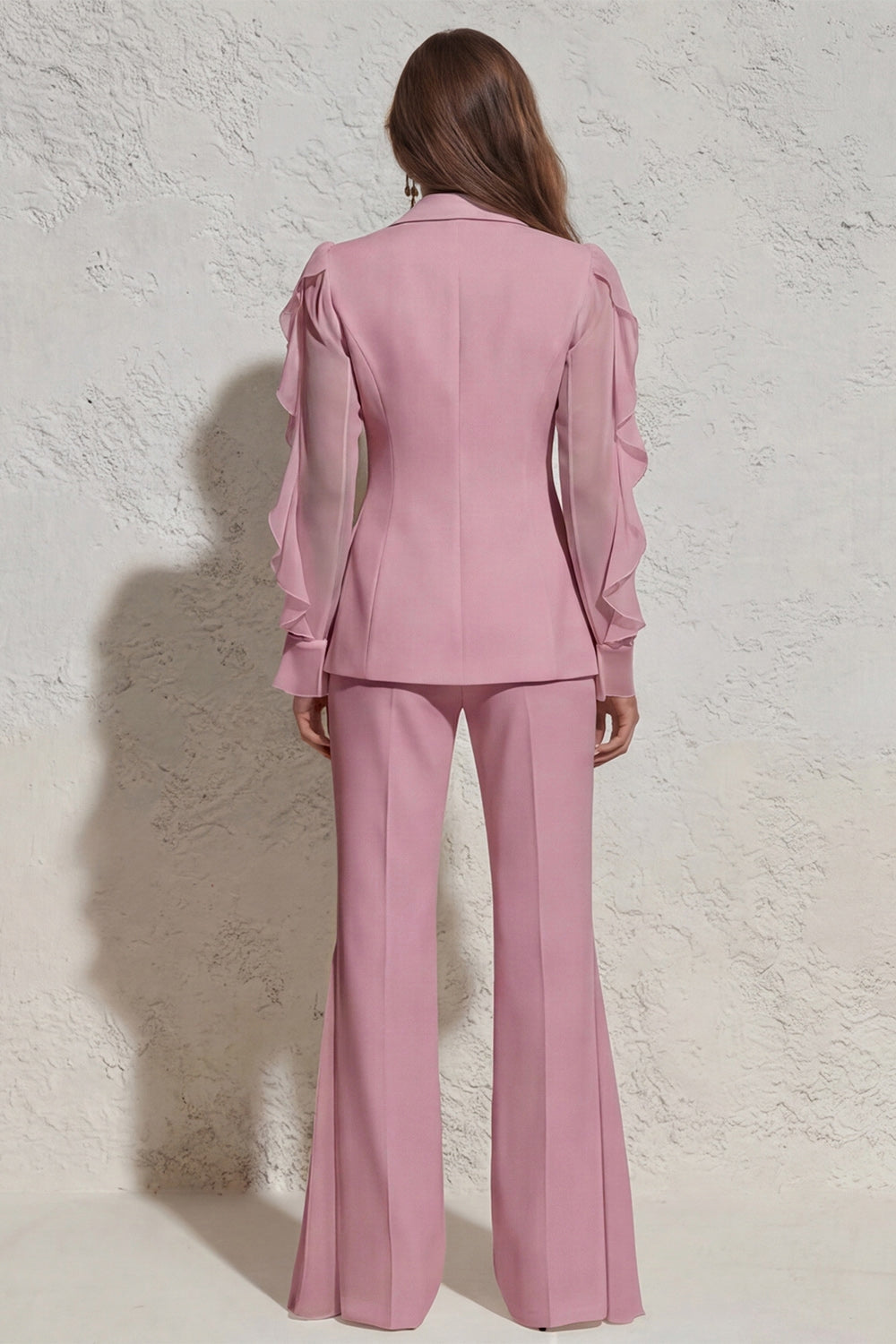 Ruffled Notched Lapel 2 Piece White Women Suits with Pockets
