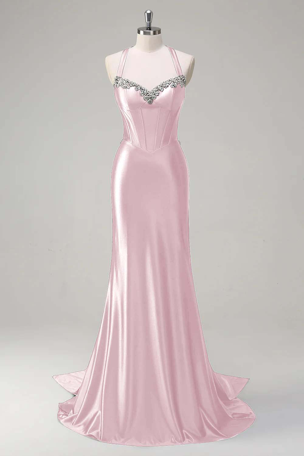 Sparkly Dark Green Mermaid Halter Corset Sequin Prom Dress