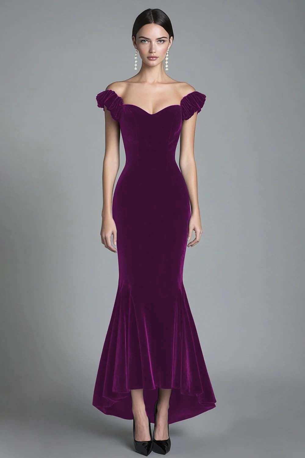 Off the Shoulder Mermaid Black Velvet Long Formal Dress