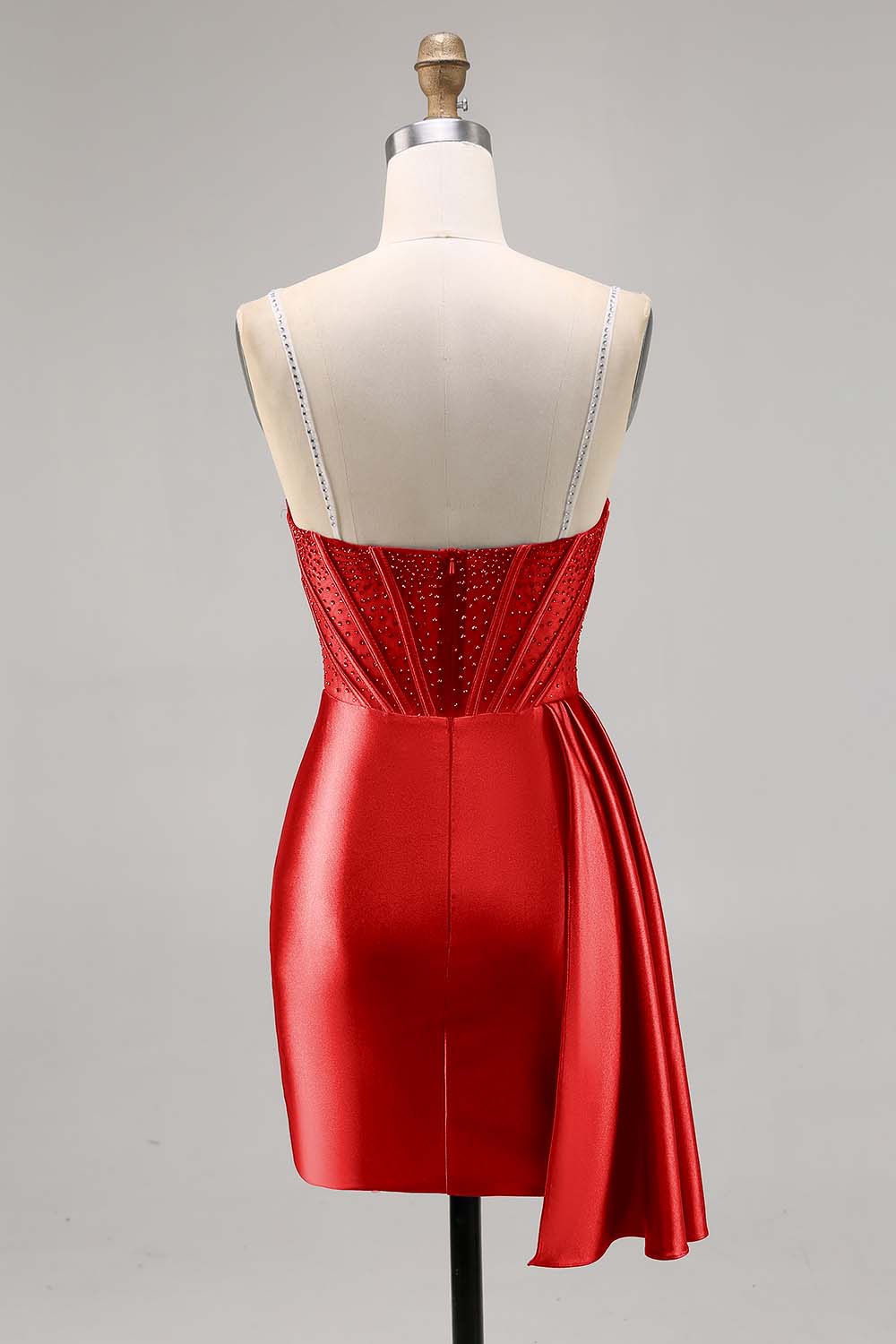 Navy Satin Beaded Corset Homecoming Dress
