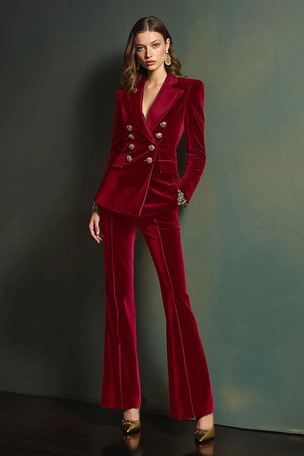 Dark Green 2-Piece Velvet Double Breasted Women Prom Suits