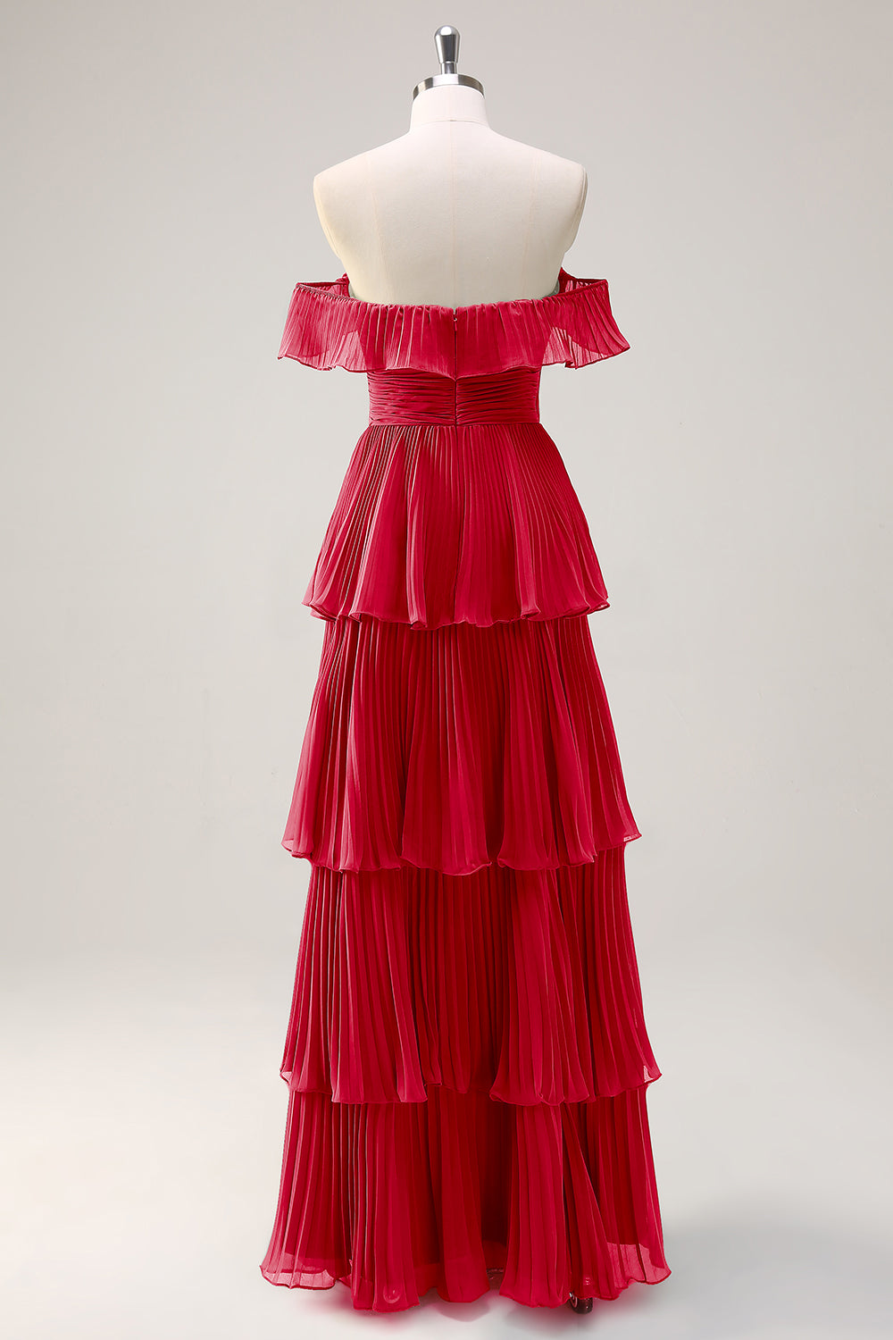 Eucalyptus Tiered A Line Pleated Off the Shoulder Bridesmaid Dress