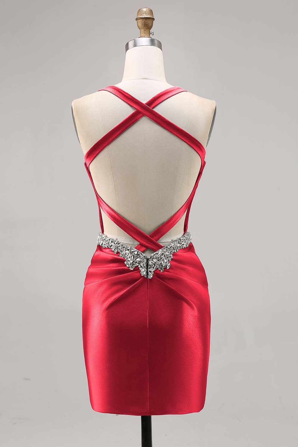 Dark Green Corset Satin Bodycon Homecoming Dress with Rhinestones