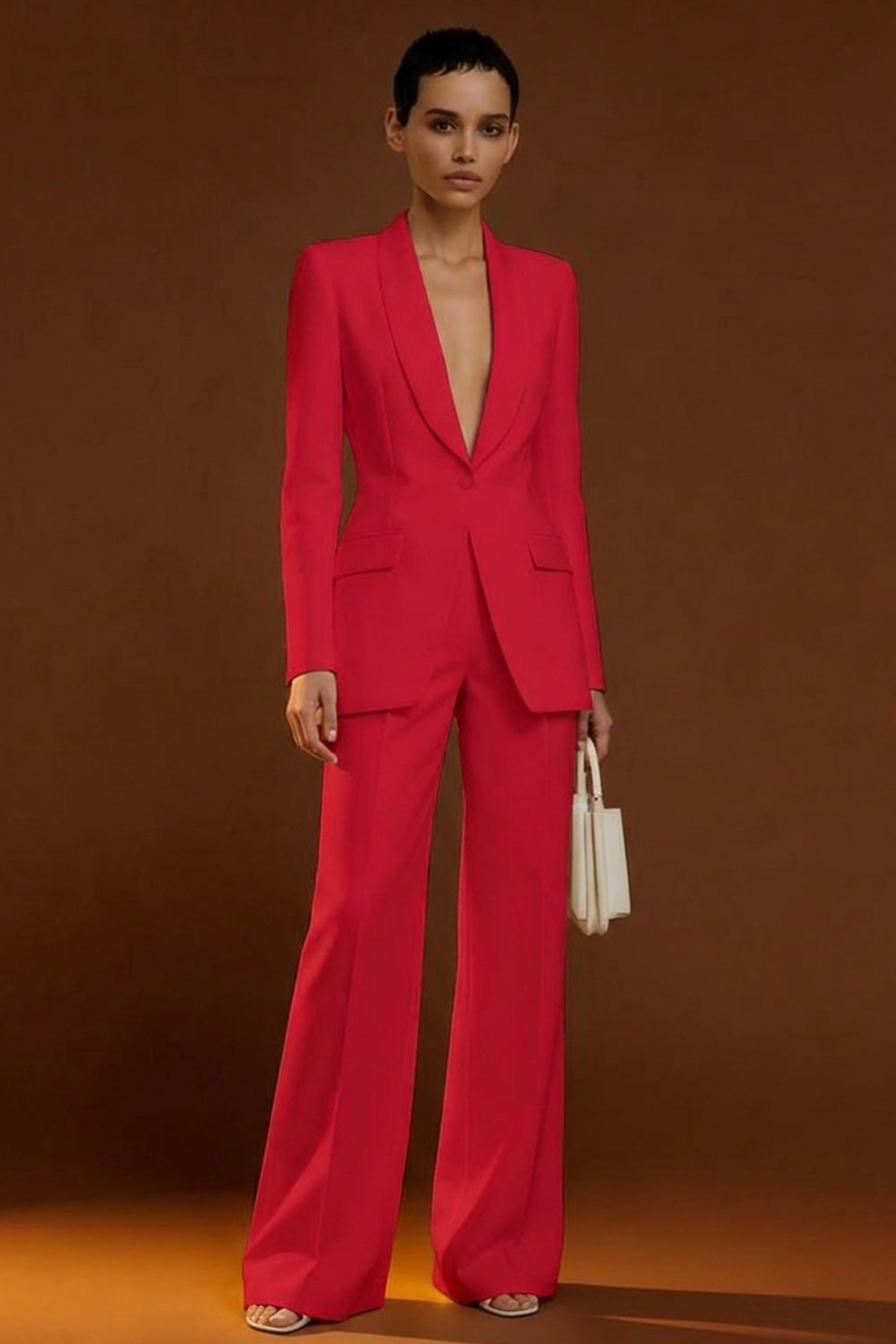 Shawl Lapel Ivory Long Sleeve 2 Piece Women Suits