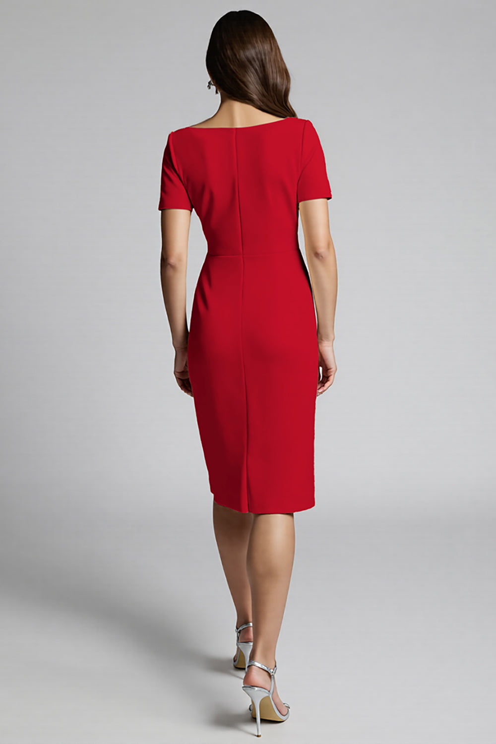 Ruffled Champagne Sheath Midi Dress with Slit