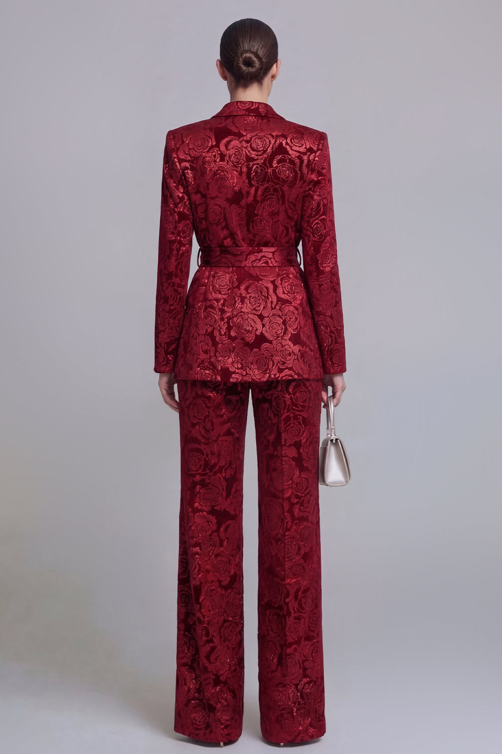 Jacquard Dark Green Notched Lapel 2 Piece Women Suits with Belt