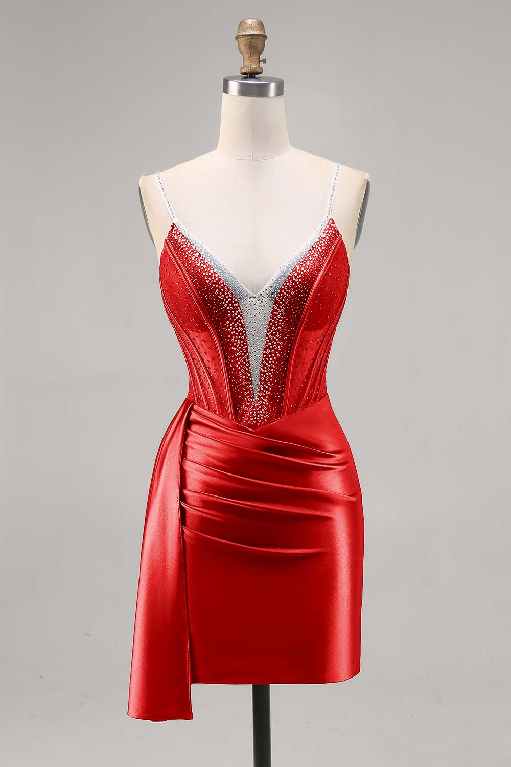 Navy Satin Beaded Corset Homecoming Dress