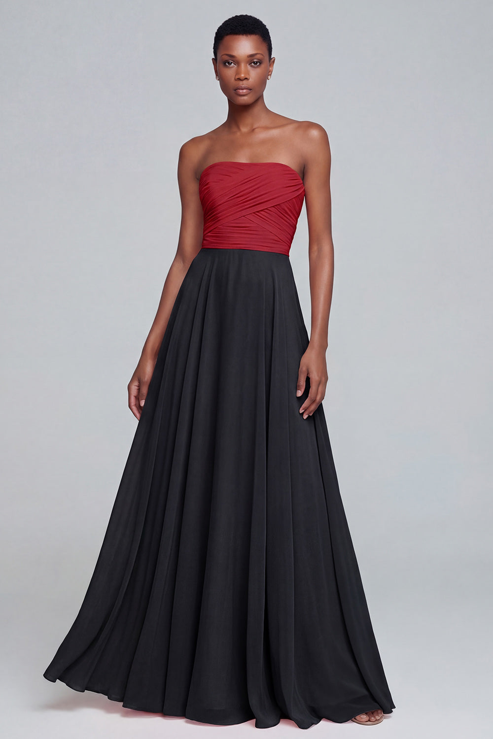 Strapless A Line Pink Ruched Maxi Formal Dress