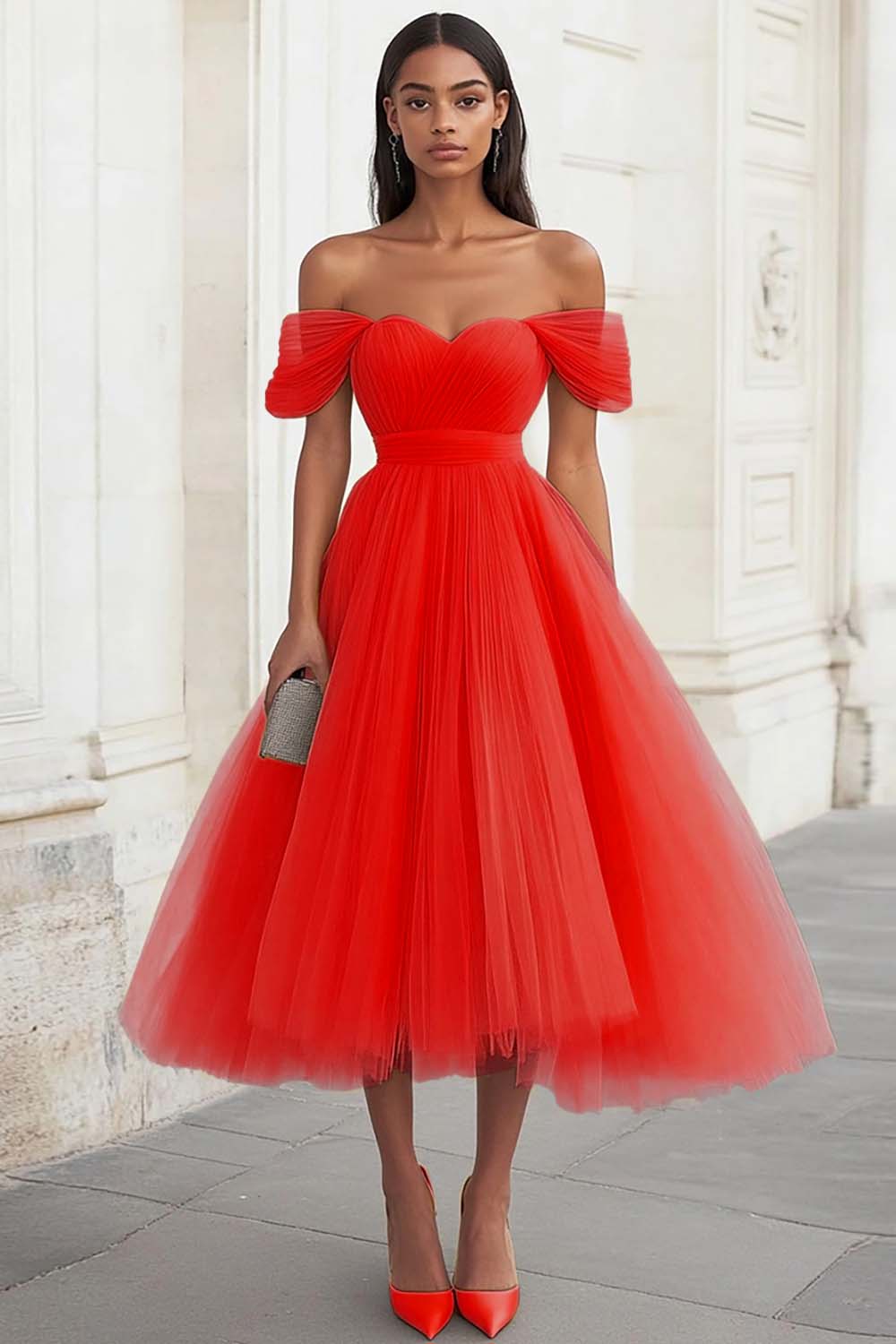 Yellow Off The Shoulder A Line Tulle Wedding Guest Dress