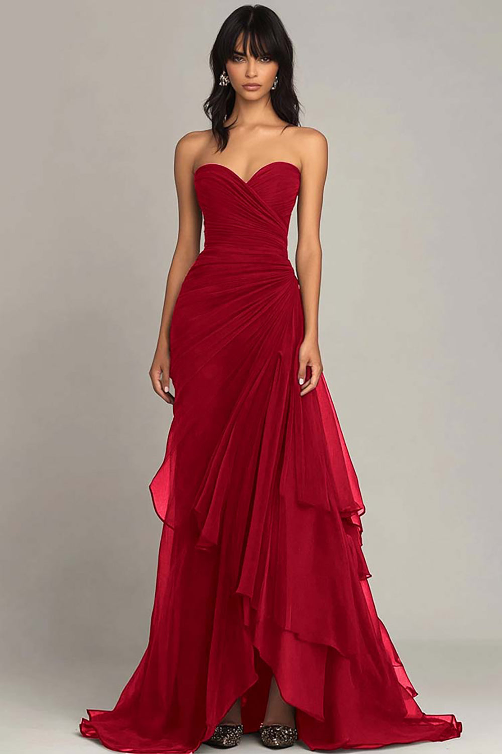 Dark Brown Mermaid Sweetheart Ruched Maxi Formal Dress