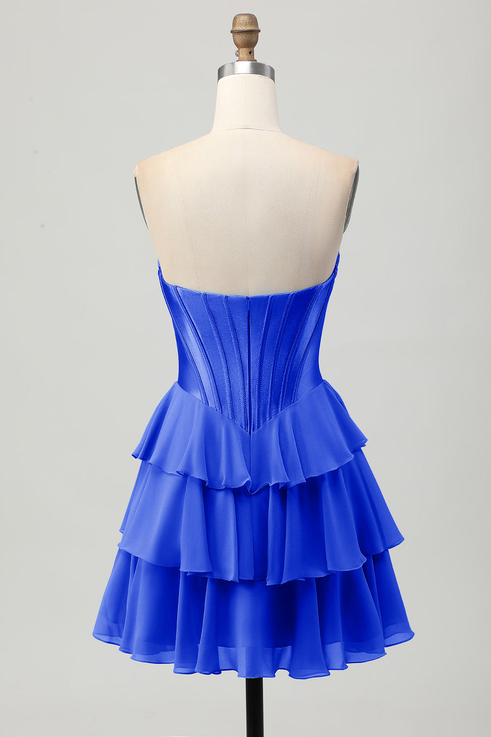 Blue Corset Strapless Tiered A Line Homecoming Dress