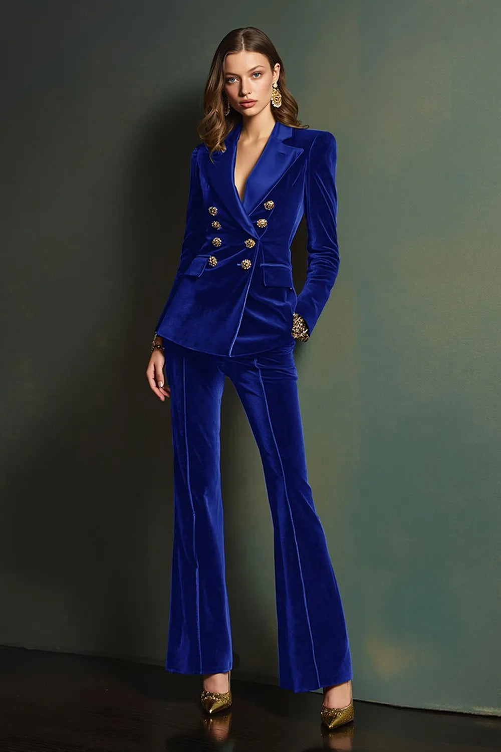 Dark Green 2-Piece Velvet Double Breasted Women Prom Suits
