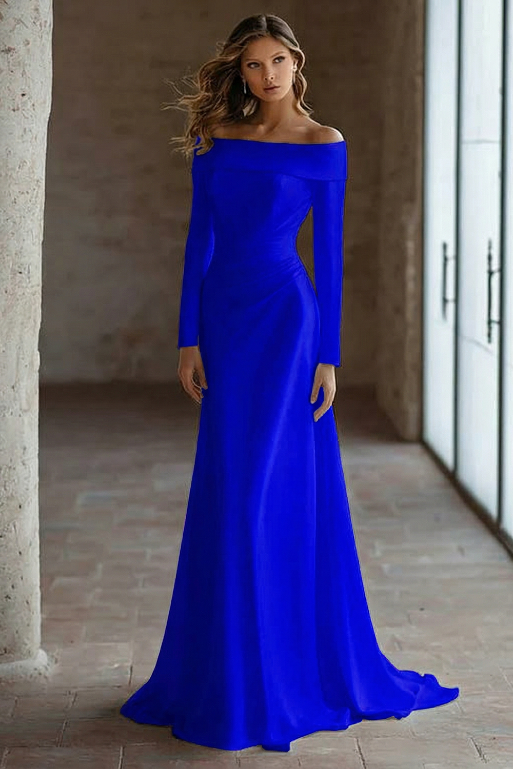 Off The Shoulder Ivory Engagement Dress With Long Sleeves