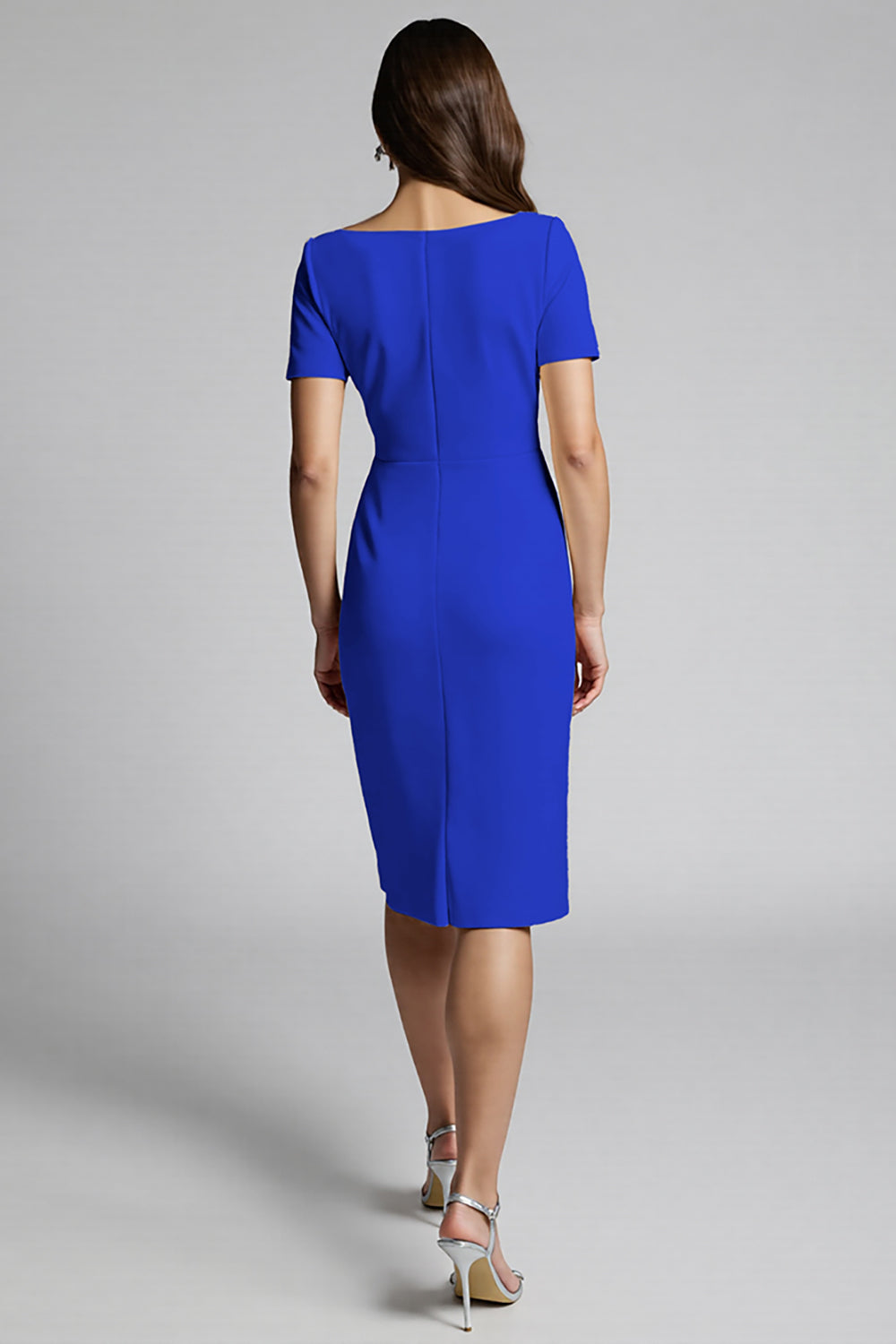 Ruffled Champagne Sheath Midi Dress with Slit