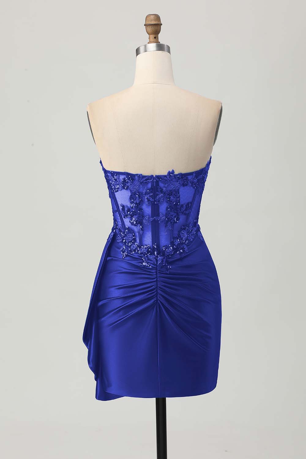 Strapless Bodycon Corset Appliqued Dark Green Homecoming Dress With Sash