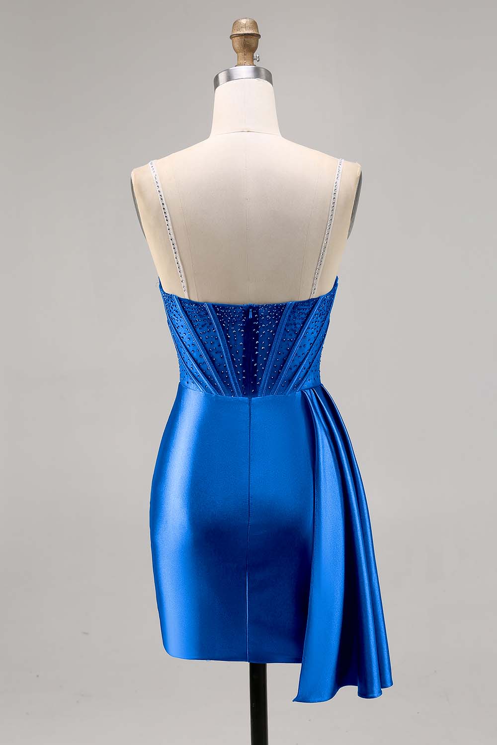 Navy Satin Beaded Corset Homecoming Dress