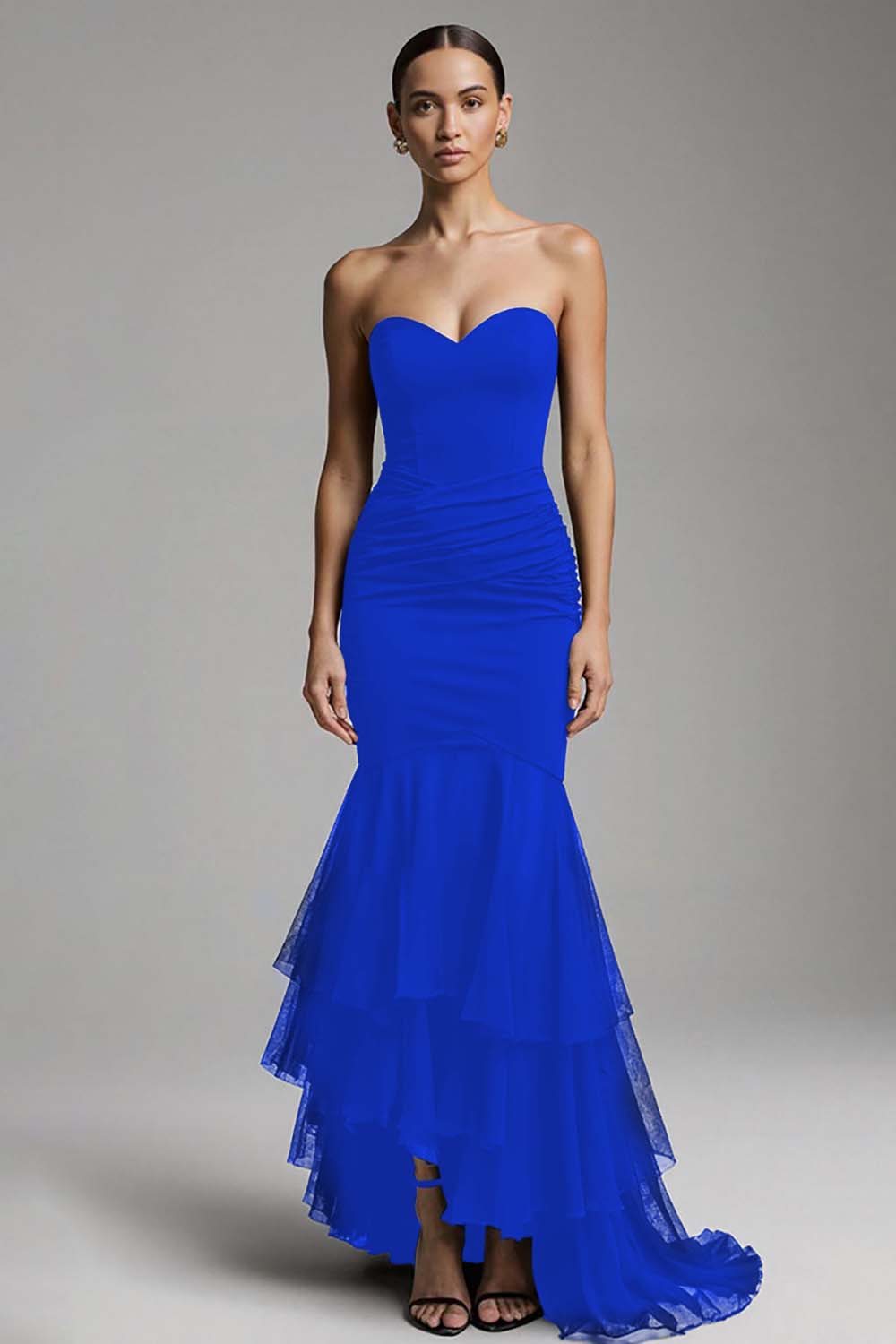 Black Strapless Mermaid Formal Dress With Ruffles