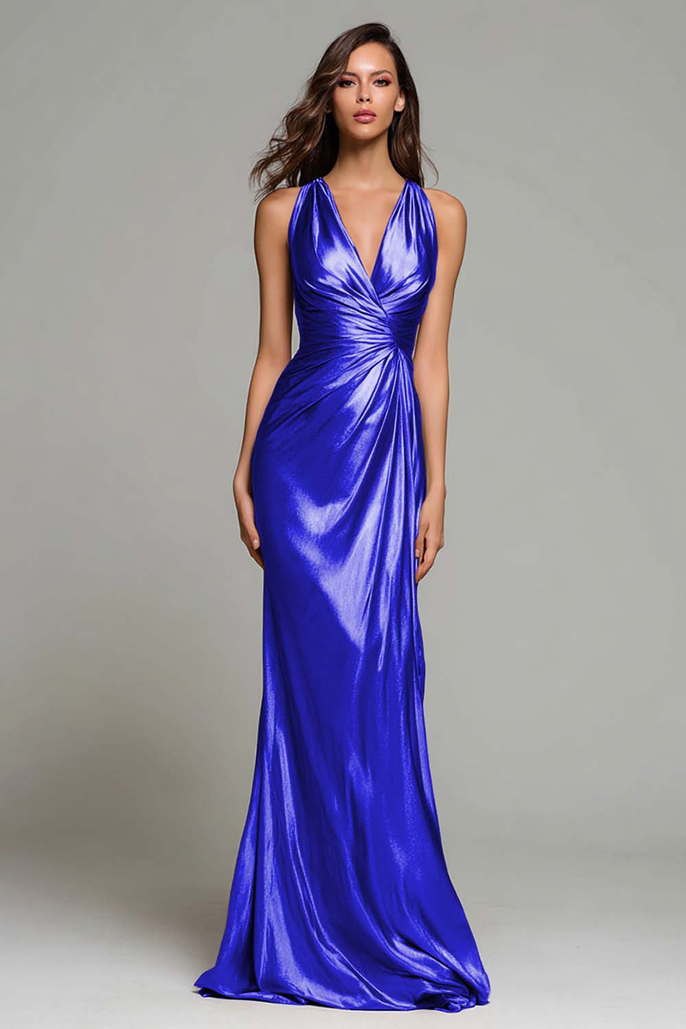 Gold V-Neck Sheath Long Formal Dress