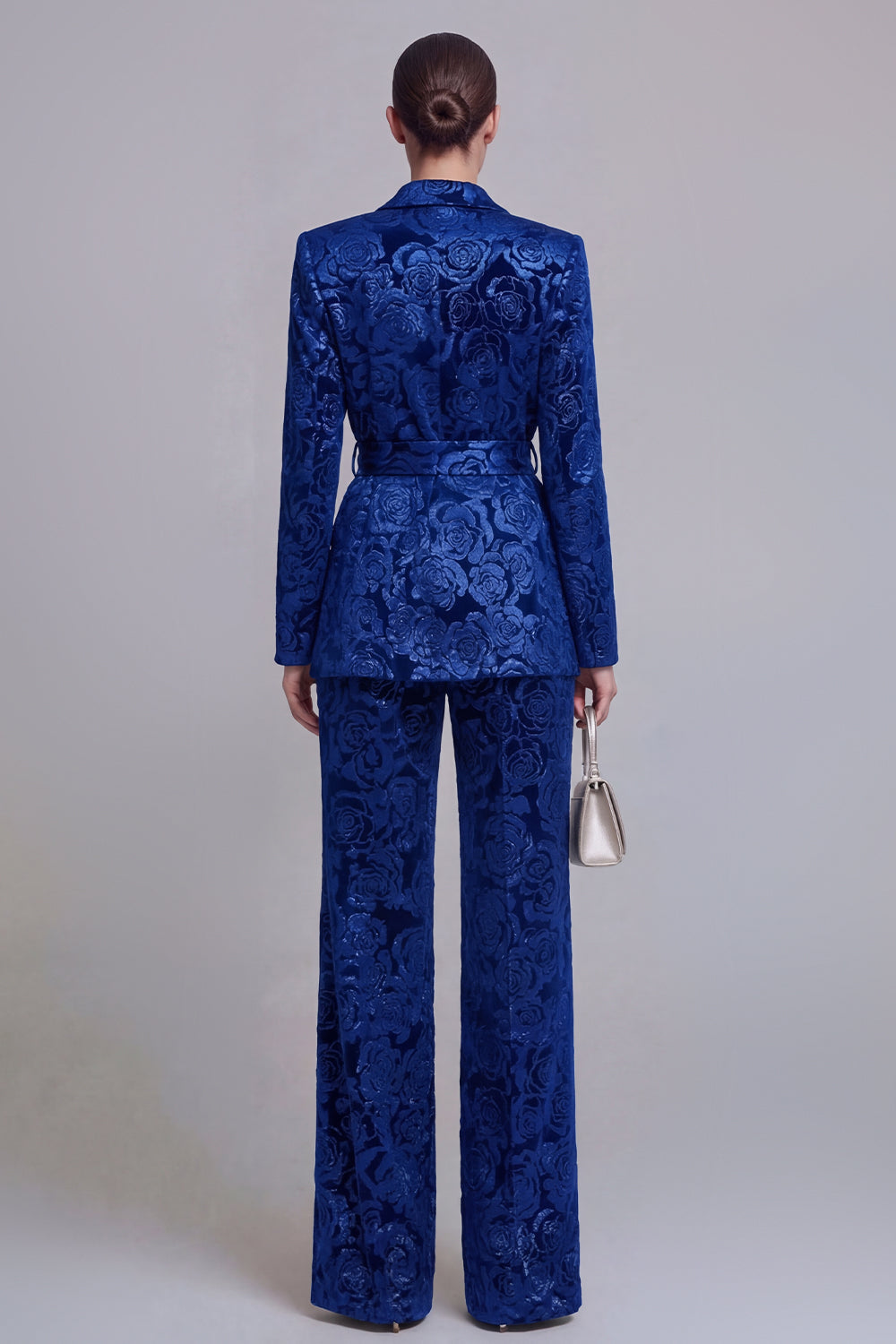 Jacquard Dark Green Notched Lapel 2 Piece Women Suits with Belt