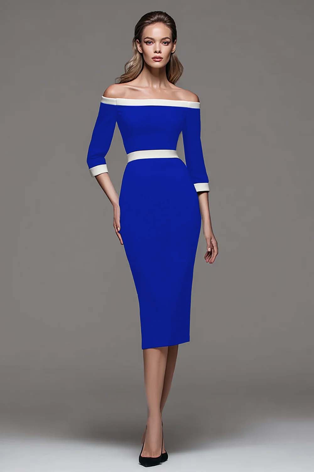 Off The Shoulder Black and White Pencil Work Dress