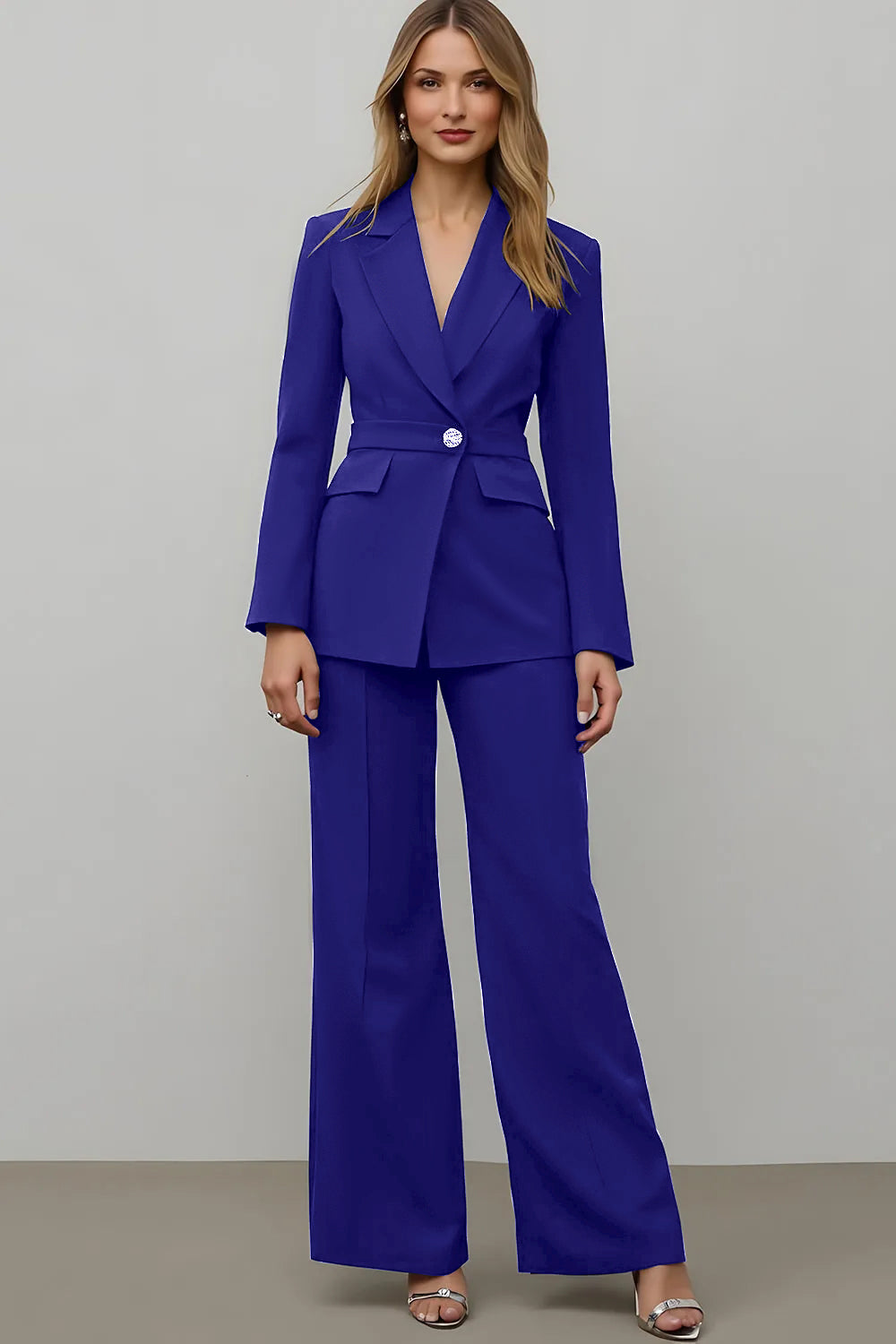 2 Piece Notched Lapel Slim Fit Navy Business Suit