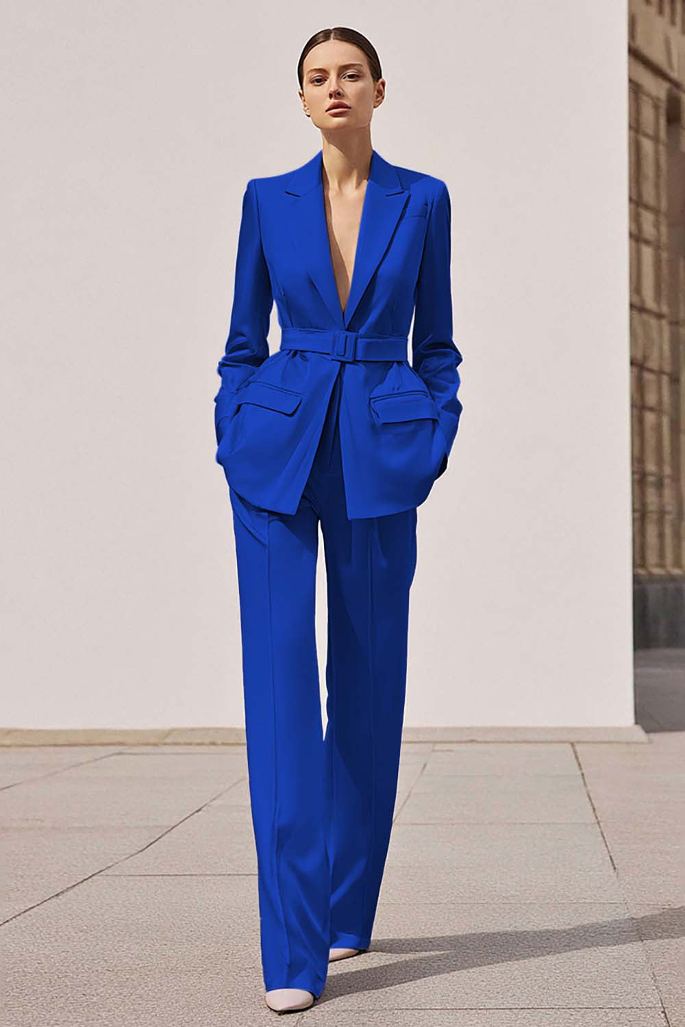 Lilac 2-Piece Peak Lapel Business Suit with Belt