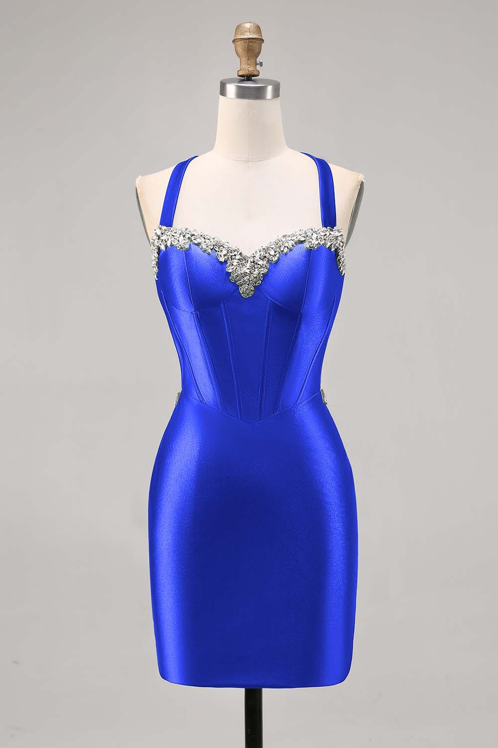 Dark Green Corset Satin Bodycon Homecoming Dress with Rhinestones