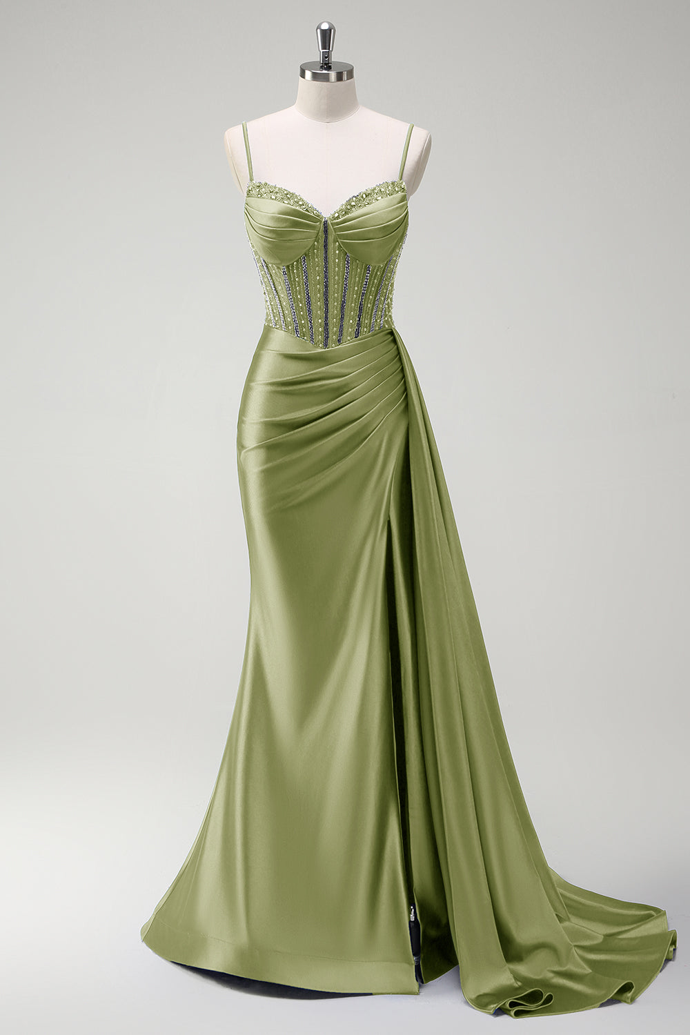 Royal Blue Mermaid Beaded Corset Prom Dress with Sash