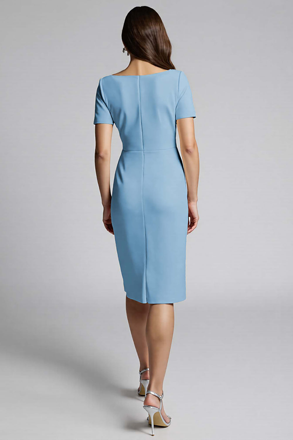 Ruffled Champagne Sheath Midi Dress with Slit