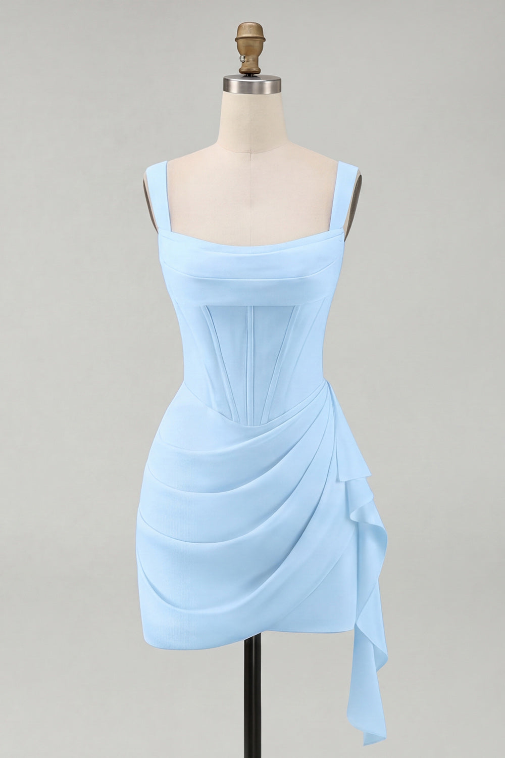Square Neck Bodycon Mini White Dress with Ruffles