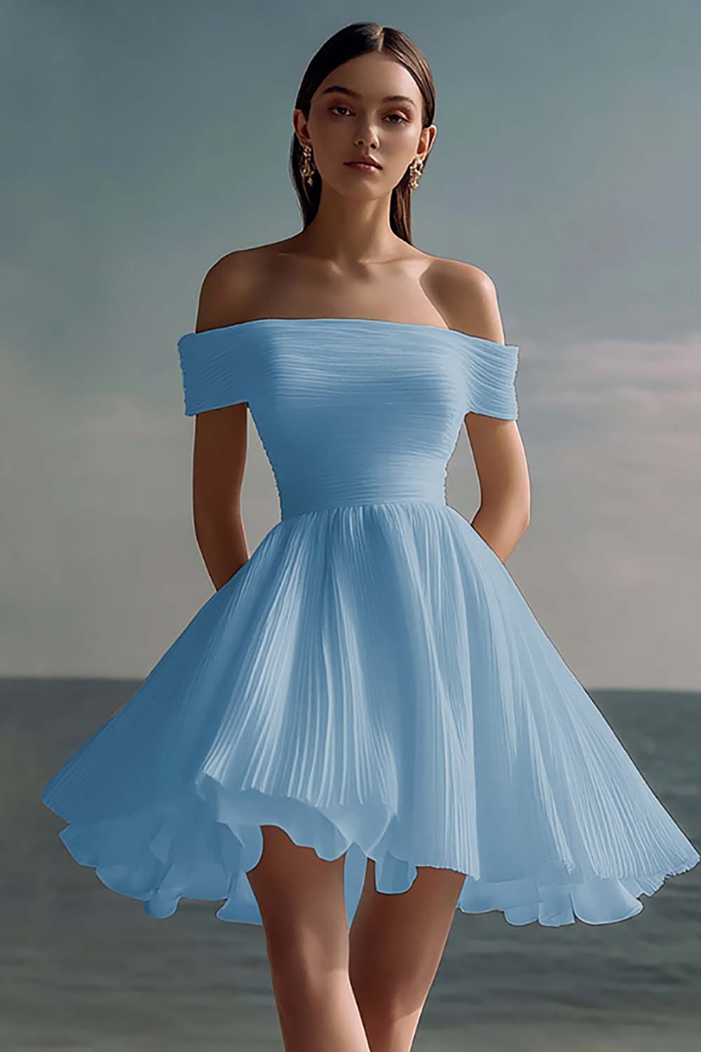 Off The Shoulder A Line Chiffon White Graduation Dress