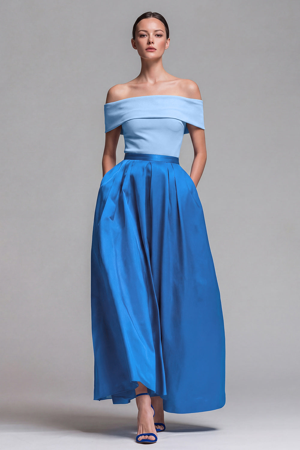 Off the Shoulder A Line Fuchsia and Red Formal Dress