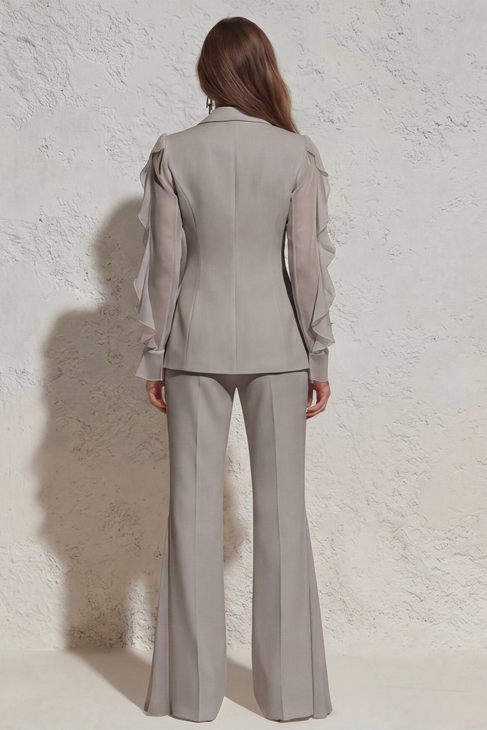 Ruffled Notched Lapel 2 Piece White Women Suits with Pockets