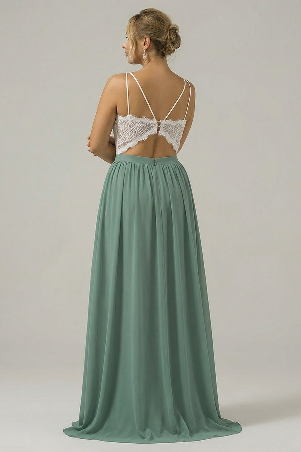 Chiffon Plus Size Eucalyptus A Line Cut Out Bridesmaid Dress