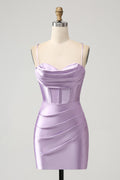 Lilac Bodycon Spaghetti Straps Corset Satin Mini Dress