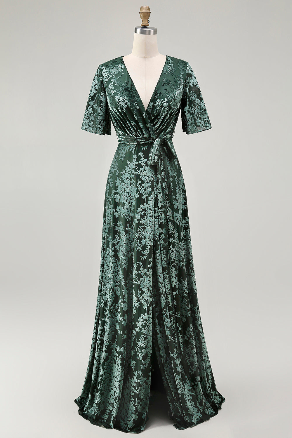 Burnout Velvet Dark Green Wedding Guest Dress