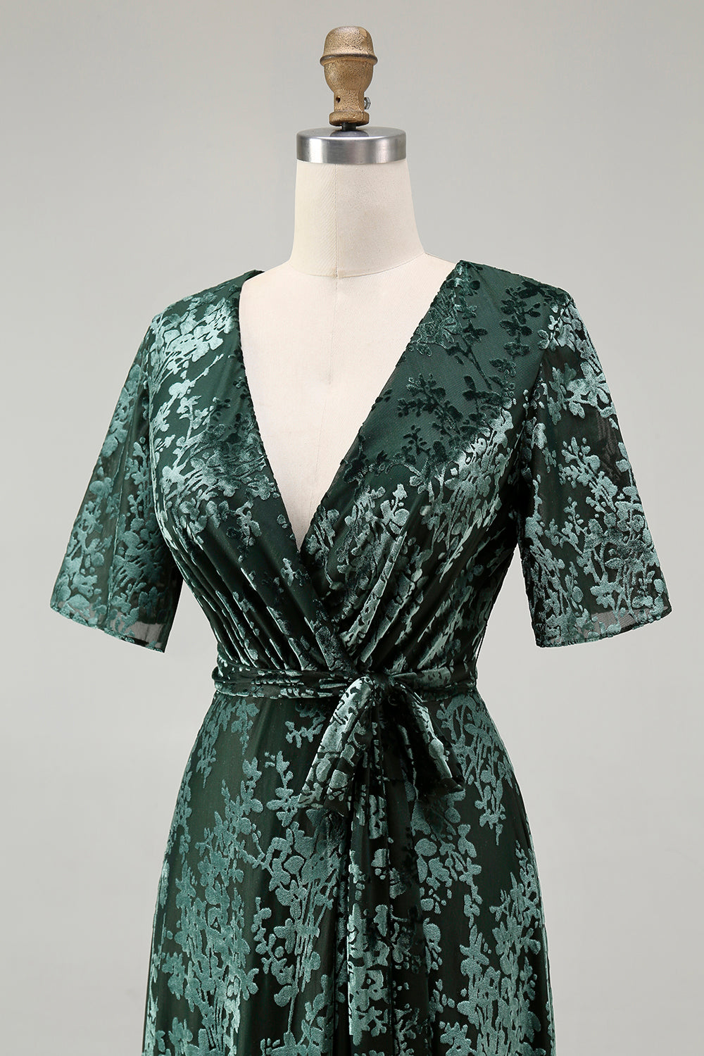 Burnout Velvet Dark Green Wedding Guest Dress