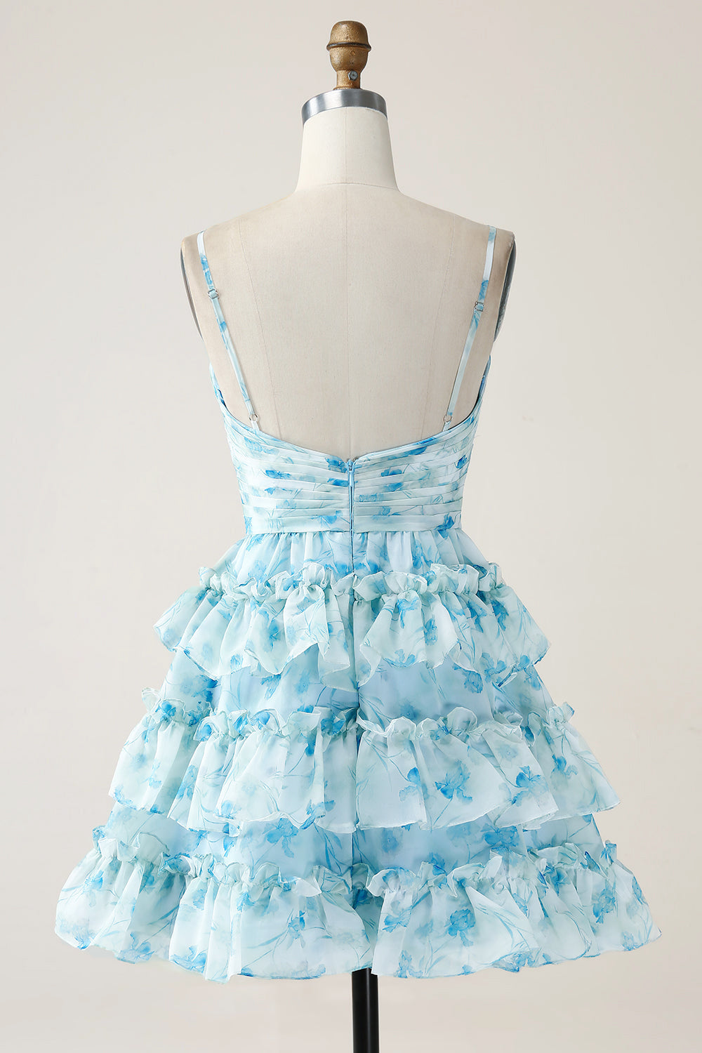 Blue Flower A-Line Cut-Out Homecoming Dress With Ruffles