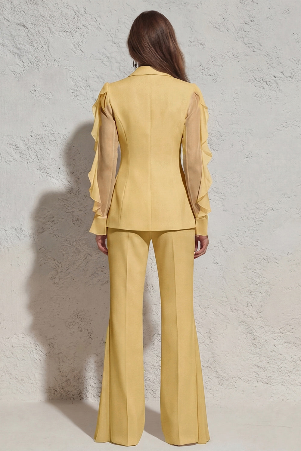 Ruffled Notched Lapel 2 Piece White Women Suits with Pockets