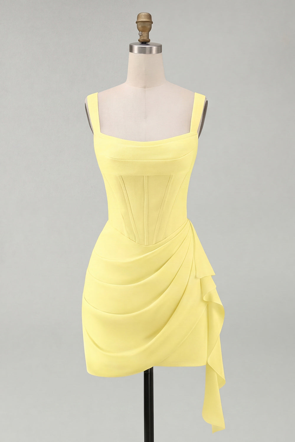 Square Neck Bodycon Mini White Dress with Ruffles
