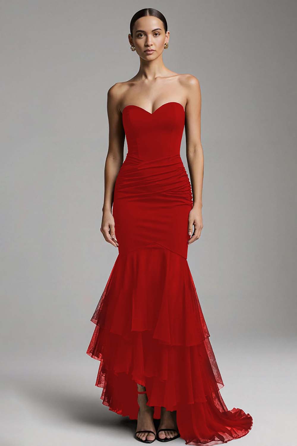 Black Strapless Mermaid Formal Dress With Ruffles